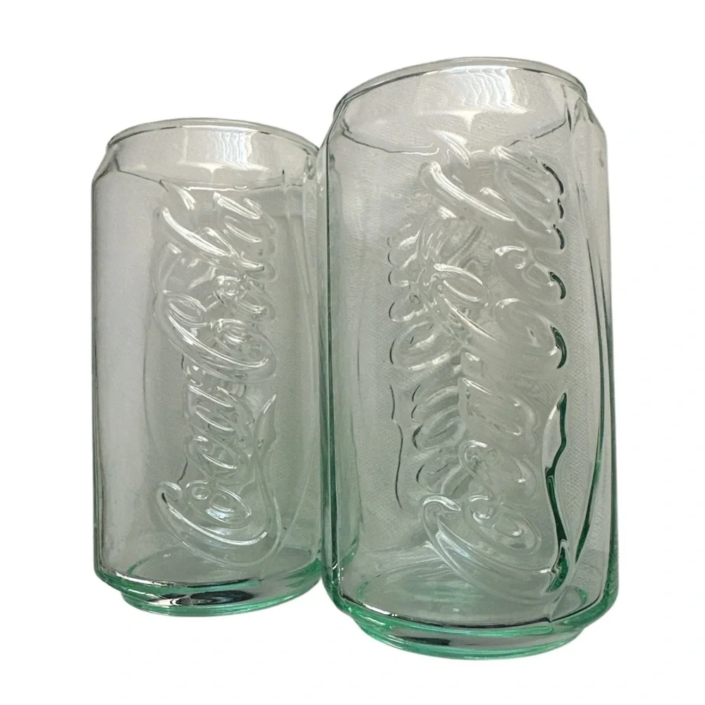 Vintage Coca-Cola can-shaped drinking glasses Set of 2 - Green Glass - Picture 2 of 4